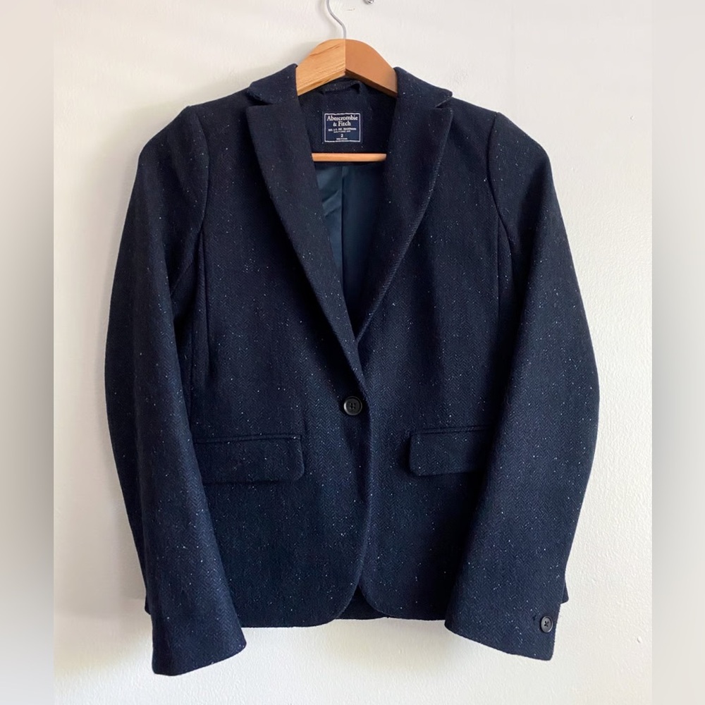 Abercrombie & Fitch women's blazer navy speckled wool blend fabric